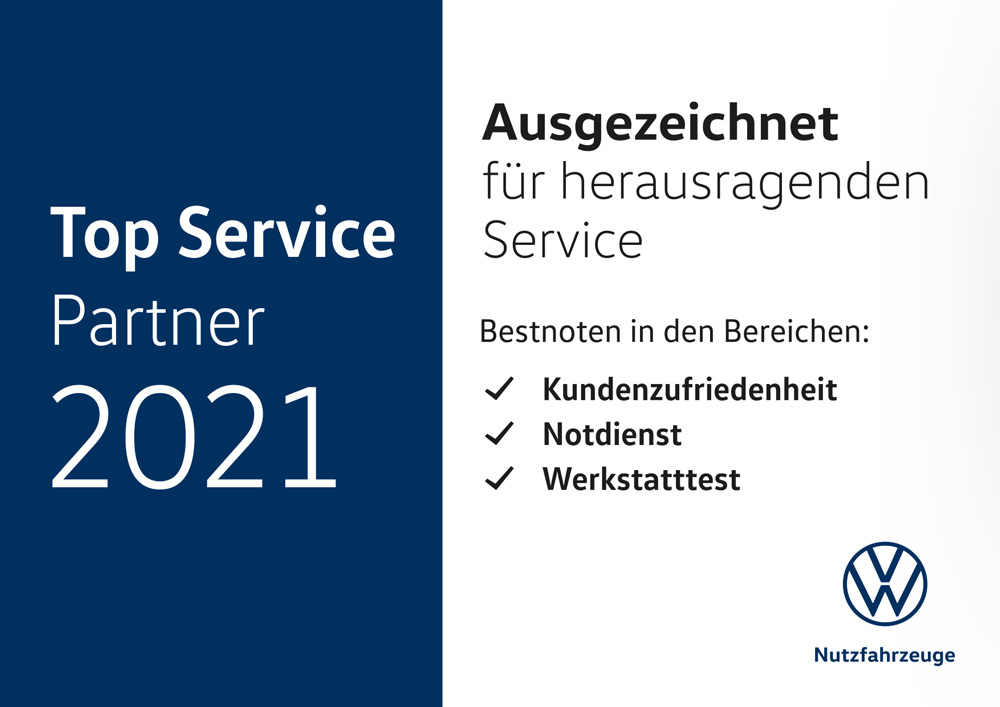 Urkunde VW Nutzfahrzeuge Top Servicepartner 2021
